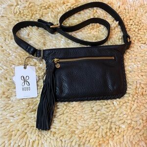 NWT HOBO Twig Whipstitch Black Leather Fanny Belt Bag